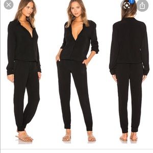 Monrow Crepe Long Sleeve Jumpsuit in Black
